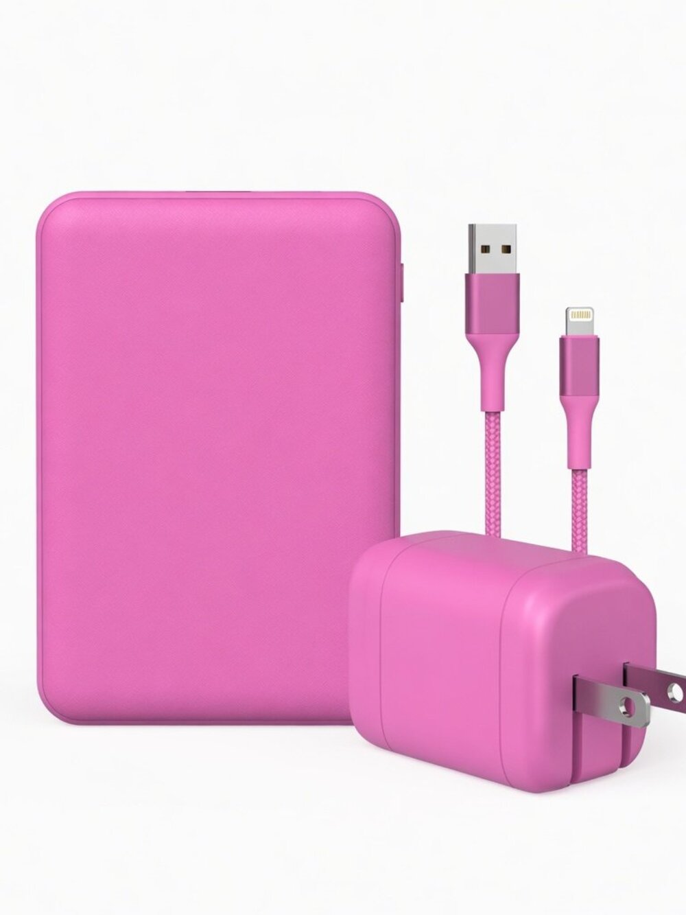 New GEMS PINK USB-A to USB-C Charging Gift Set with 5000MmAh Power Bank, Cable,